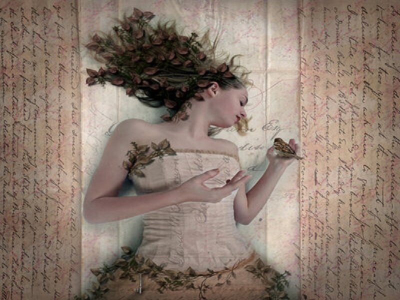 Woman with Flowers in Hair — Beige