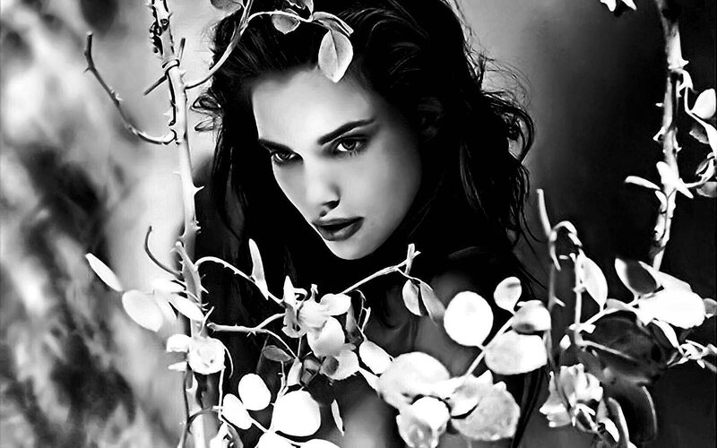 Woman with Flowers in Hair — Black, Dramatic
