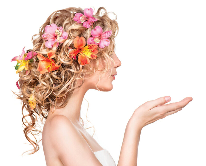 Woman with Flowers in Hair — Blonde, Serene