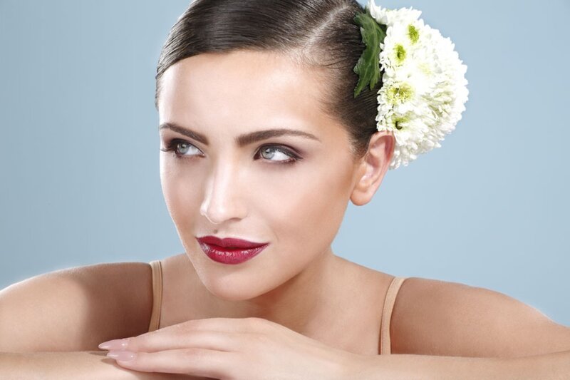 Woman with Flowers in Hair — Blue, Calm