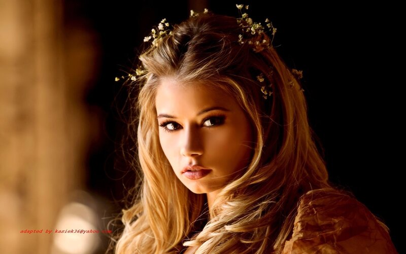 Woman with Flowers in Hair — Brown, Dramatic, Photograph, Dress