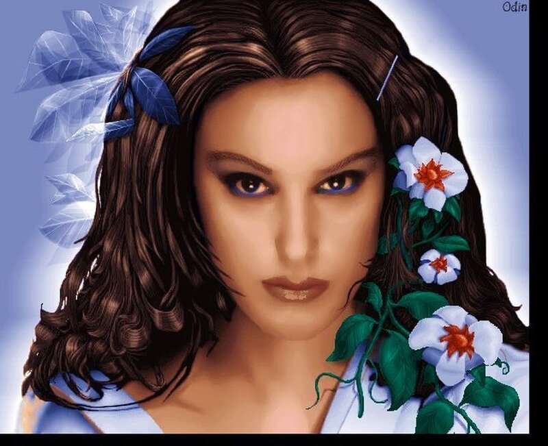 Woman with Flowers in Hair — Brown, Serene