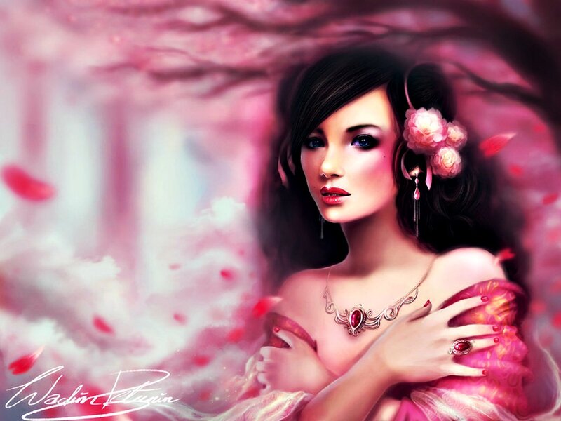 Woman with Flowers in Hair — Pink, Dreamy, Spring