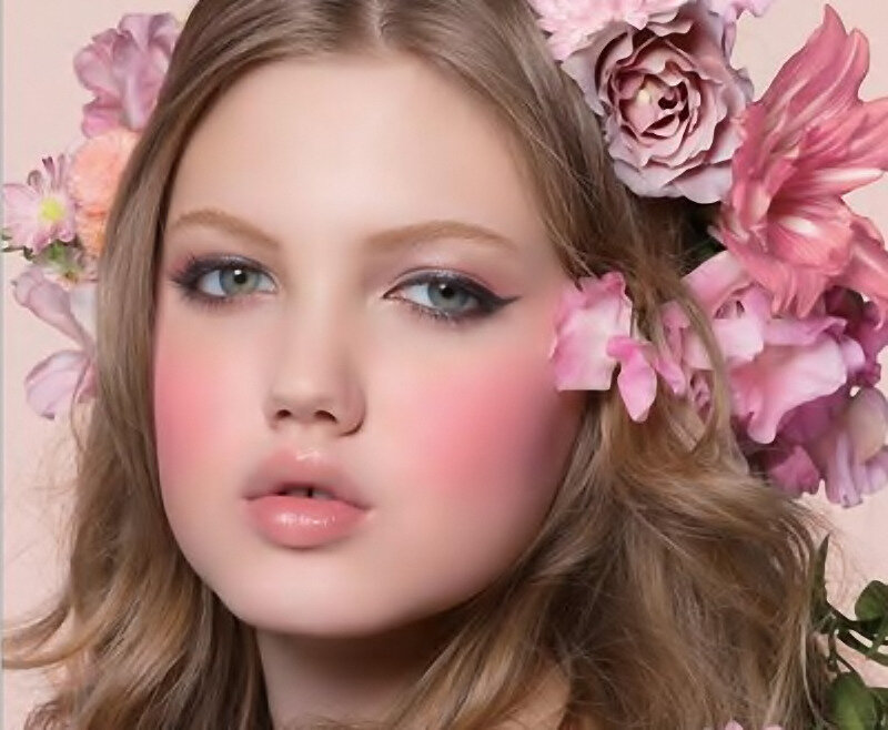Woman with Flowers in Hair — Pink, Serene, Spring