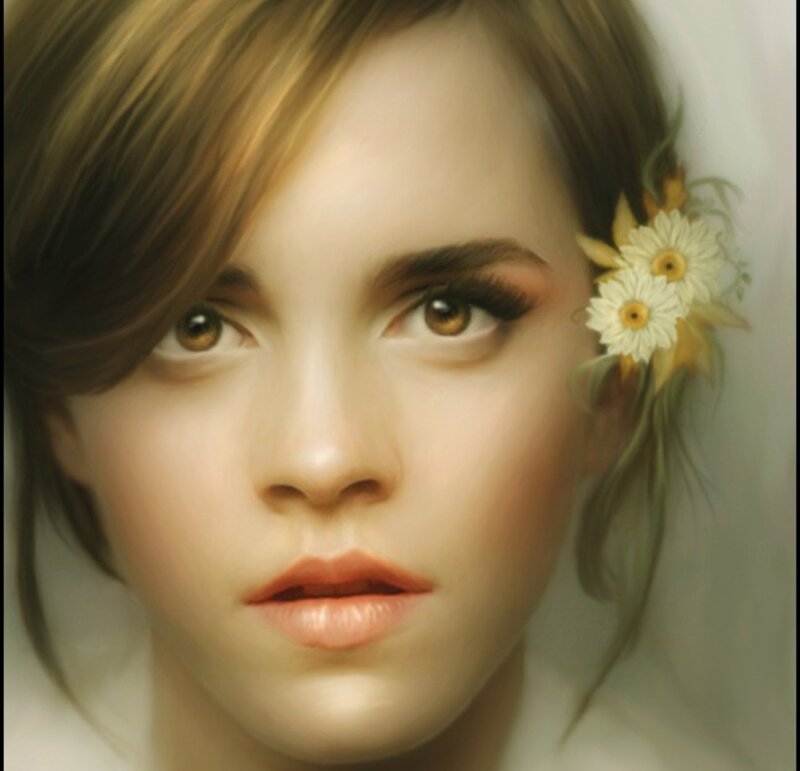 Woman with Flowers in Hair — White, Calm