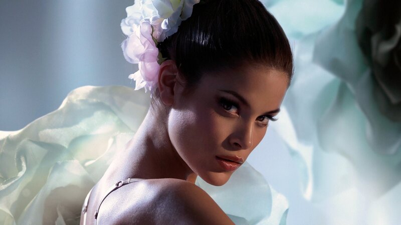 Woman with Flowers in Hair — White, Dramatic, Photograph