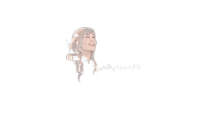 Woman with Flowers in Hair — White, Serene, Illustration