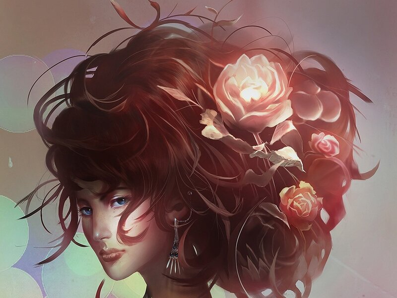 woman with flowers in her hair