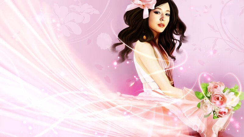 woman with flowers in pink dress