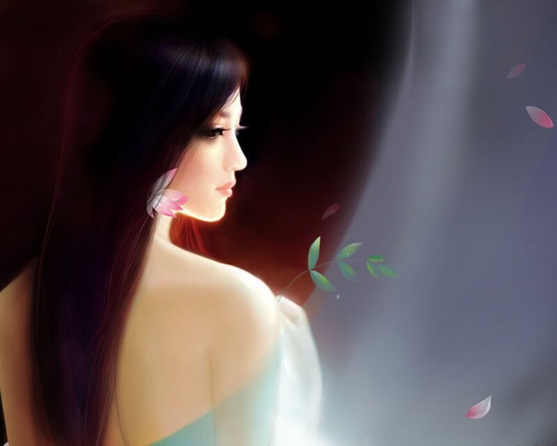 woman with flowers in profile