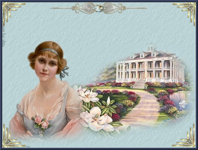 Woman with Flowers — Light Blue