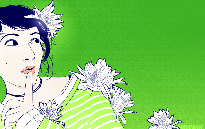woman with flowers on green