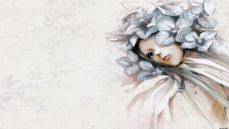 Woman with Flowers on Head — White