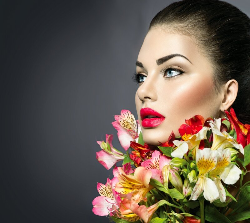 Woman with Flowers — Pink, Dramatic, Photograph, Makeup