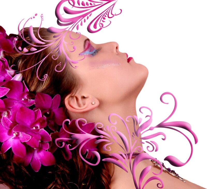 Woman with Flowers — Pink, Dreamy, Digital Art, Makeup