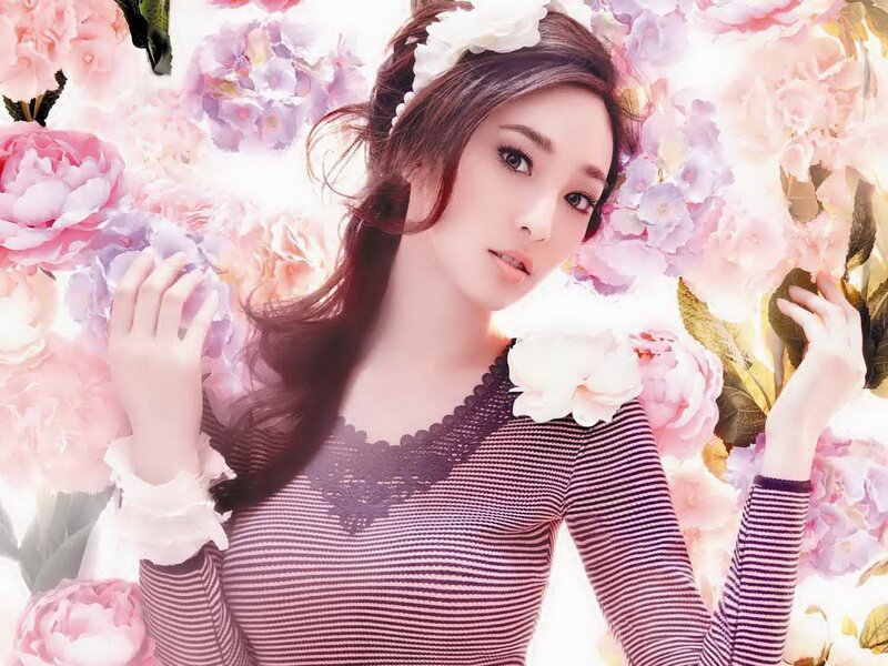 Woman with Flowers — Pink, Dreamy, Photograph, Striped Shirt