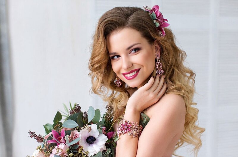 Woman with Flowers — Pink, Joyful