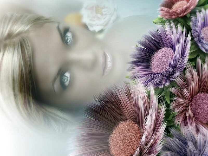 Woman with Flowers — Purple, Dreamy