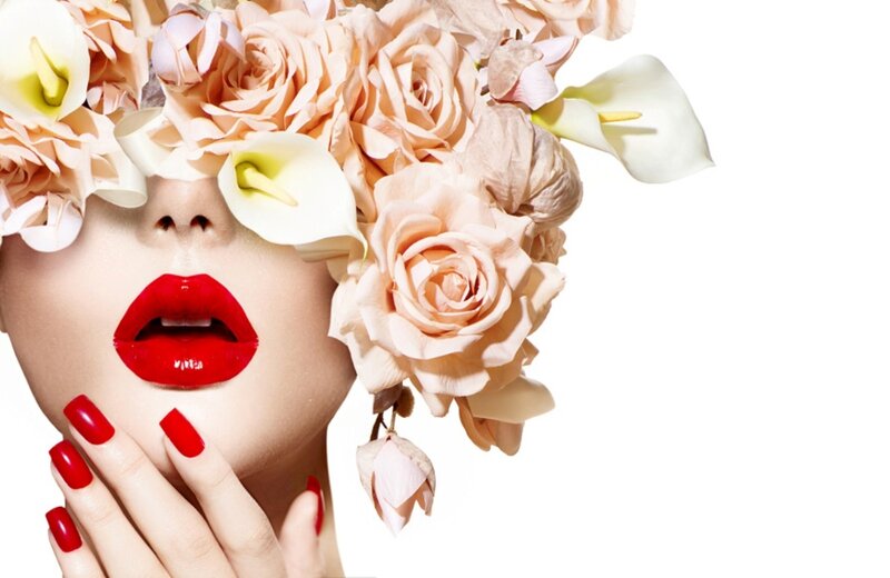 Woman with Flowers — White, Dramatic, Photograph