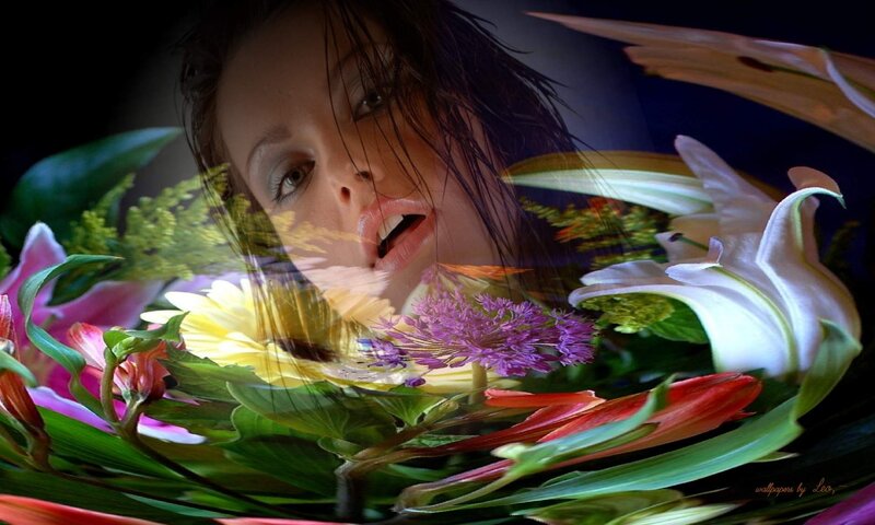 Woman with Flowers — White, Dreamy