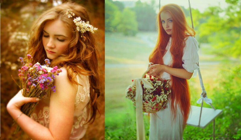 Woman with Flowers — White, Serene, Afternoon, Photograph