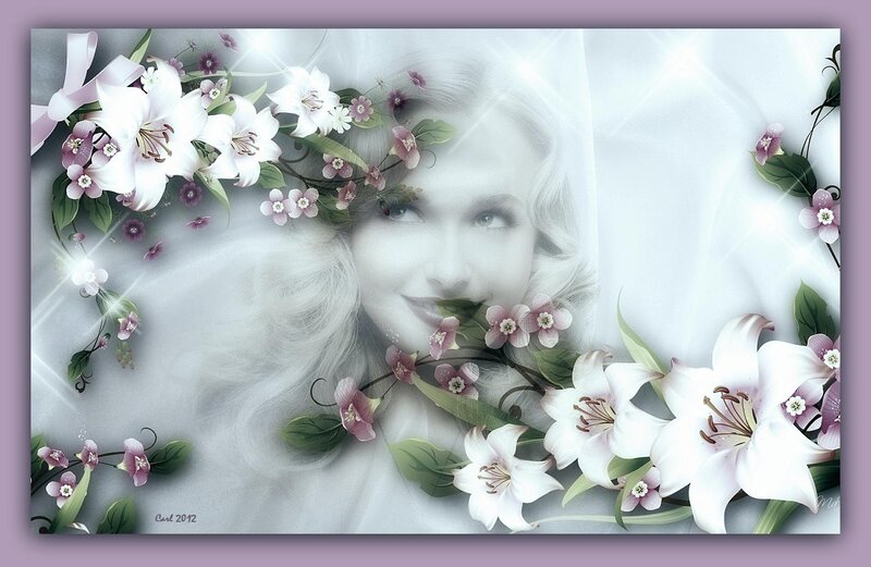 Woman with Flowers — White, Serene, Digital Art, Lilies