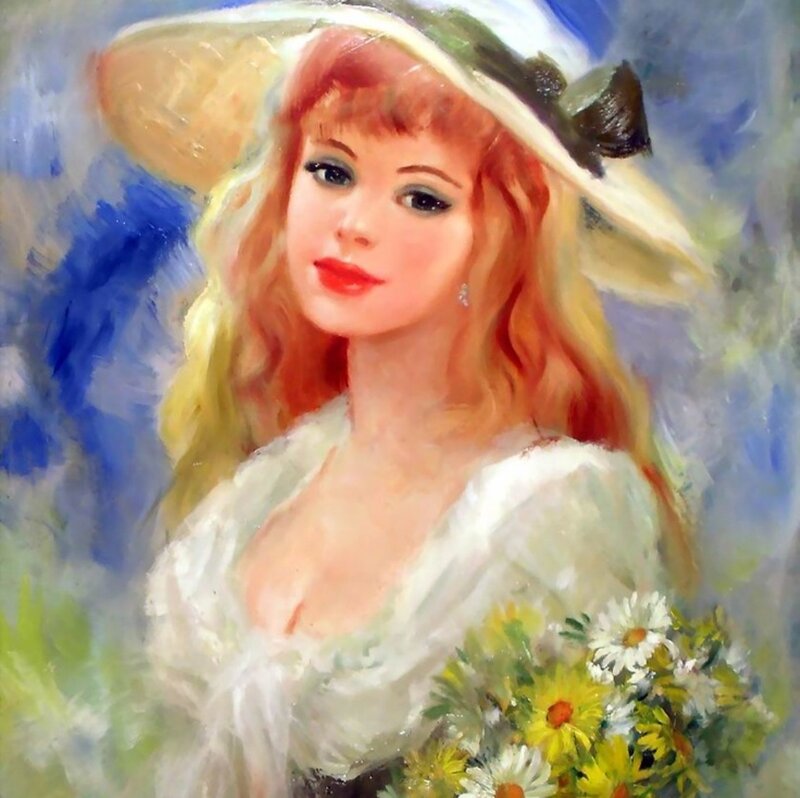Woman with Flowers — White, Serene, Summer
