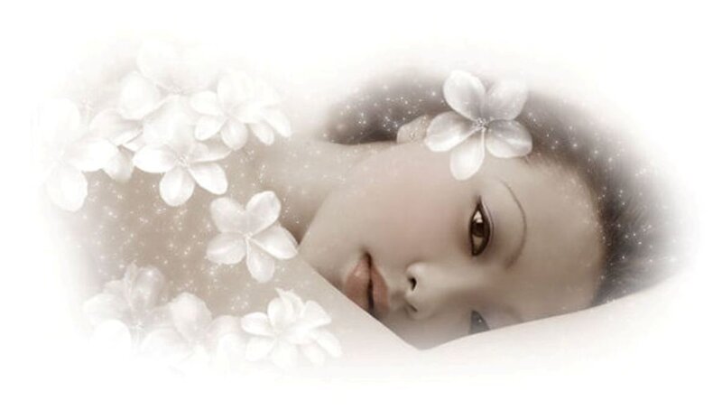 Woman with Flowers — White, Serene
