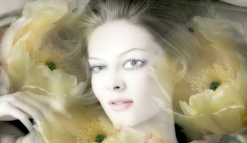 Woman with Flowers — Yellow, Serene, Photograph