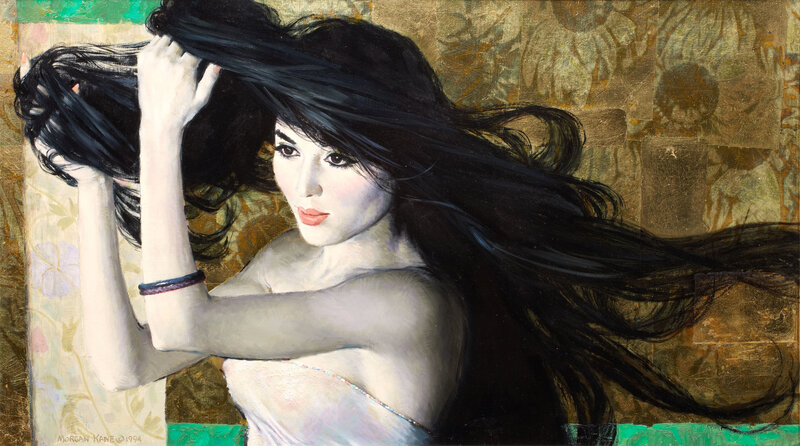 Woman with flowing black hair