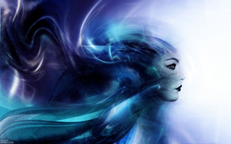 woman with flowing blue energy