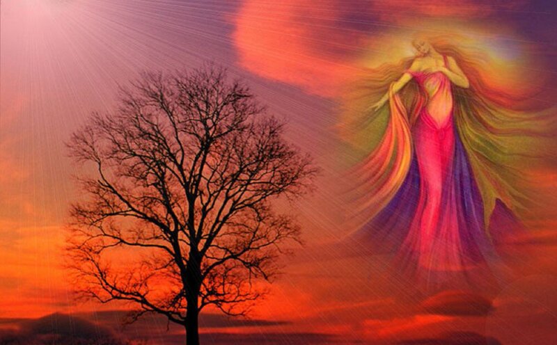 Woman with Flowing Dress — Red