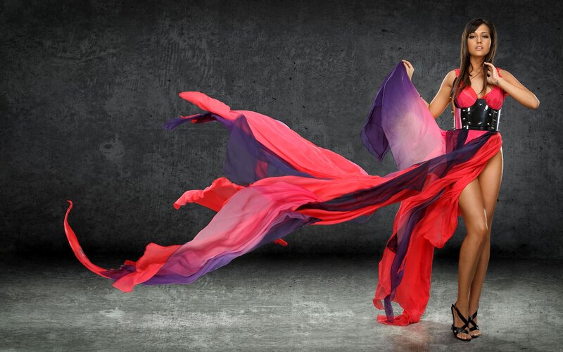 woman with flowing fabric