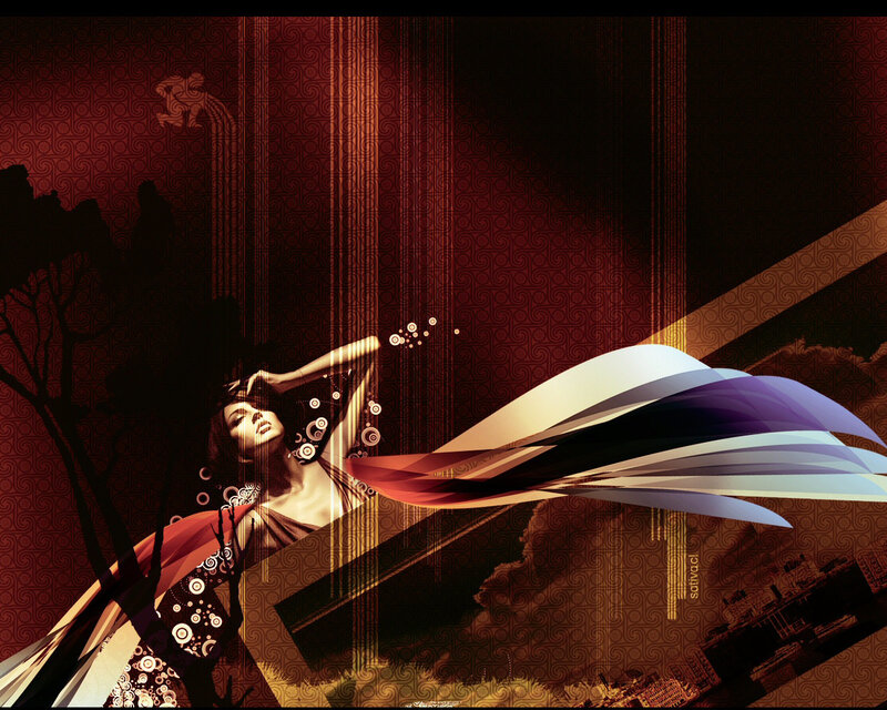 woman with flowing fabric art