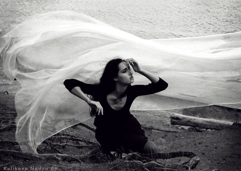 Woman with Flowing Fabric — Black