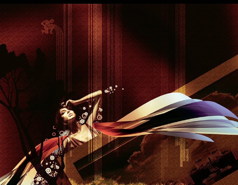 Woman with Flowing Fabric — Red, Dramatic, Night