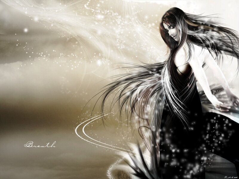woman with flowing hair