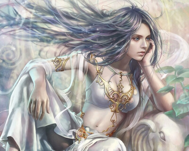 woman with flowing hair