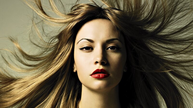 woman with flowing hair