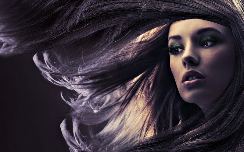 woman with flowing hair