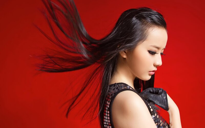 woman with flowing hair