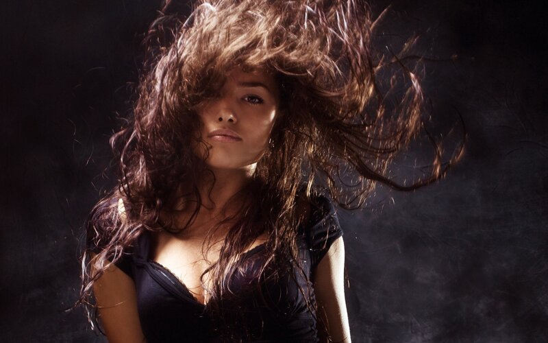 woman with flowing hair
