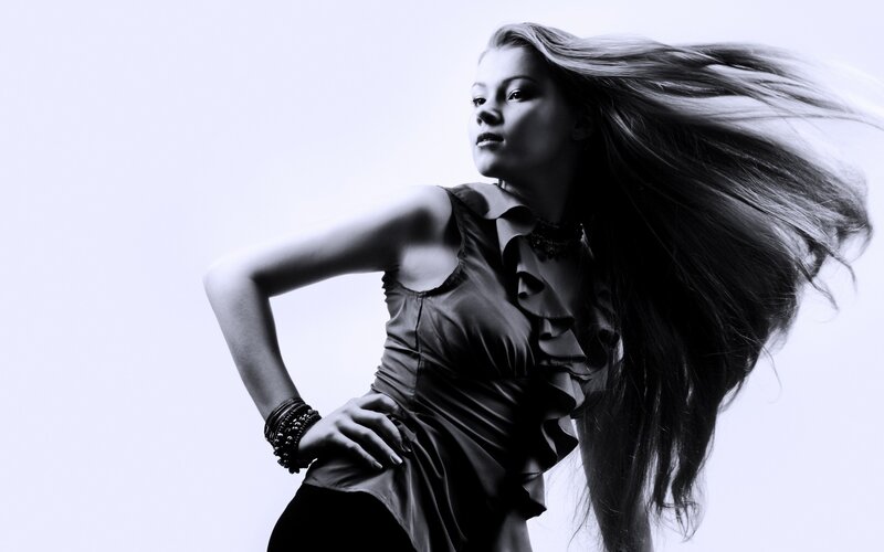 woman with flowing hair