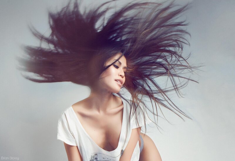 woman with flowing hair