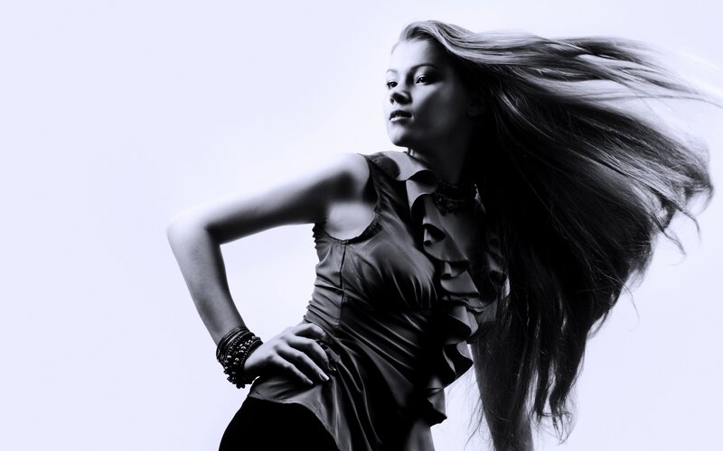 woman with flowing hair