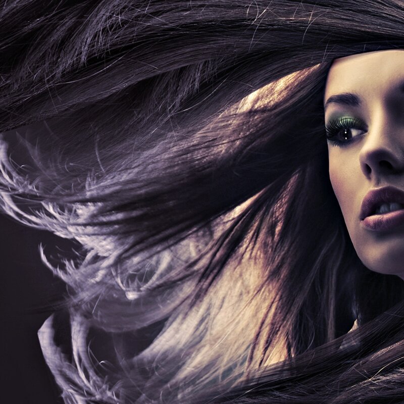 woman with flowing hair