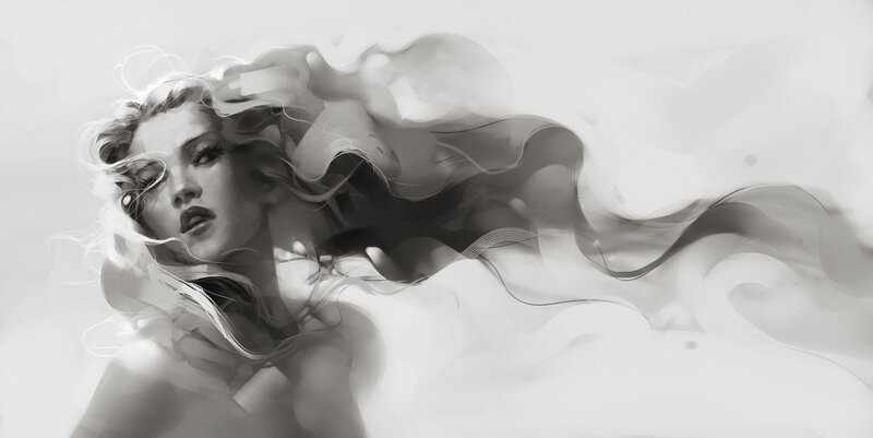 woman with flowing hair