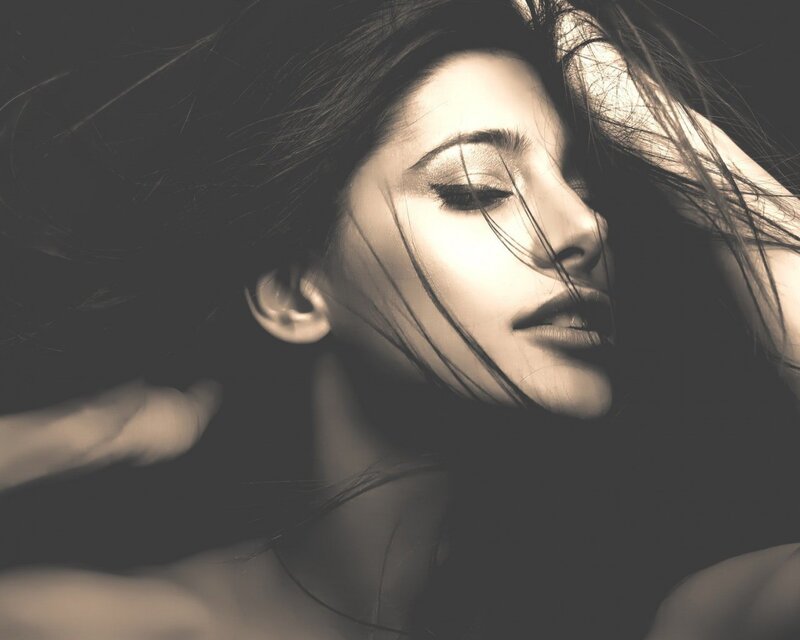 woman with flowing hair