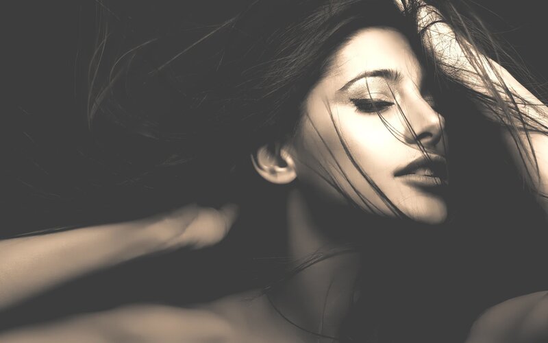 woman with flowing hair