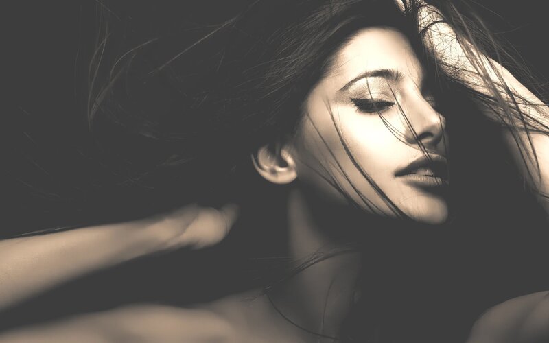 woman with flowing hair